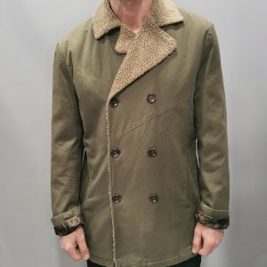 Cappotto doppiopetto tg M verde foderato  collo in pelliccia 
