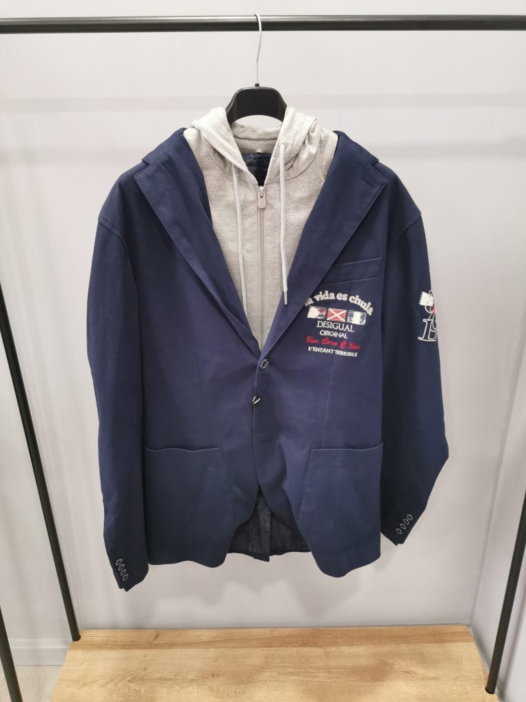 Giacca Desigual tg56 blu finto gilet interno in tuta grigio