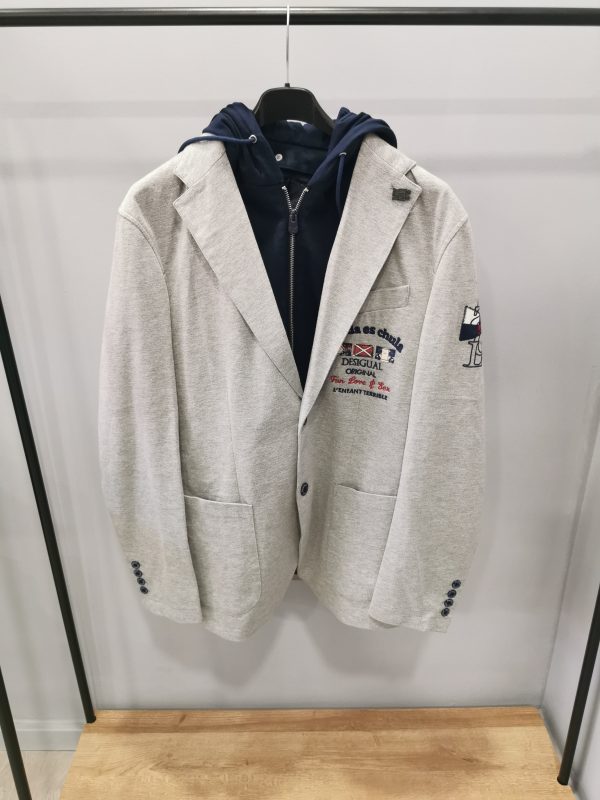 Giacca Desigual tg52 grigio finto gilet interno in tuta blu