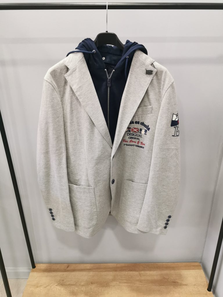 Giacca Desigual tg52 grigio finto gilet interno in tuta blu