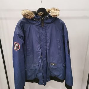 Giubbotto imbottito tgL blu cappuccio con pelliccia