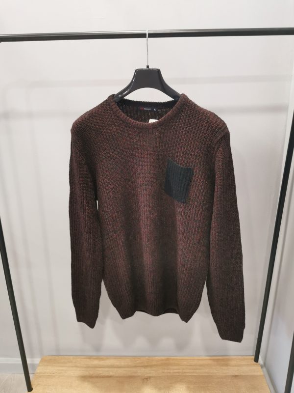 Maglia girocollo Twisted tgXL bordeaux e nero con taschino nero 100% cotone