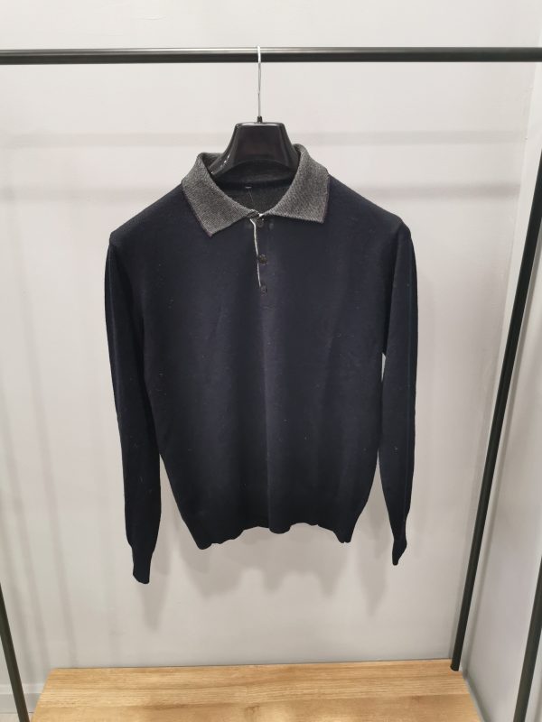 Maglia Polo con bottoni tgM colletto a righe grigio e blu