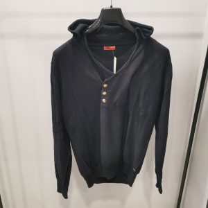 Maglia con cappuccio collo a V e bottoni anteriori tgXL blu