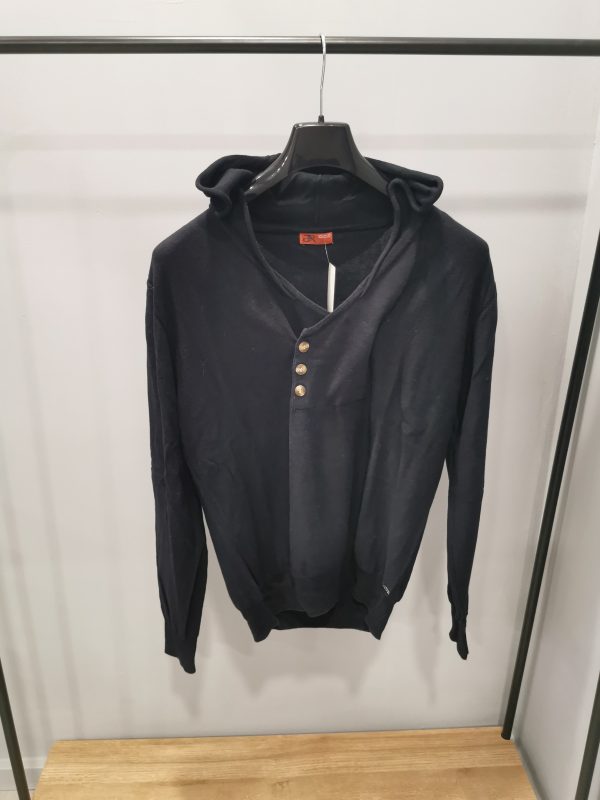 Maglia con cappuccio collo a V e bottoni anteriori tgXL blu